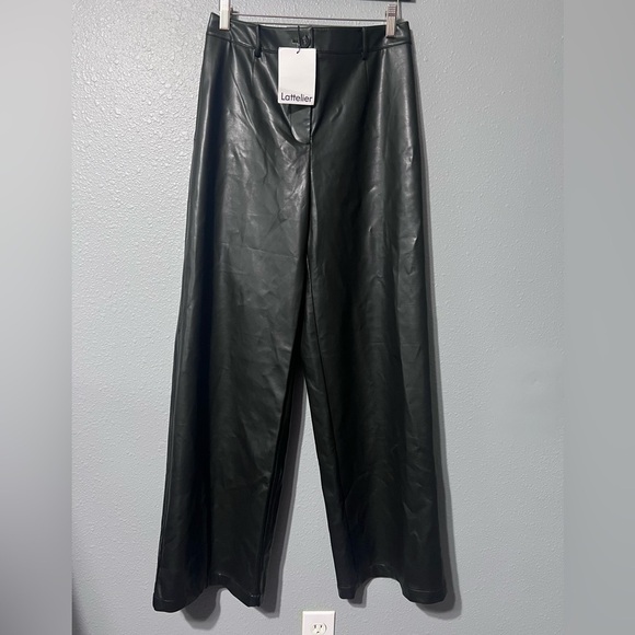 NWT Lattelier Black Faux Leather Wide Leg Pants Women’s Sz Large NEW Date Night! - Picture 3 of 9